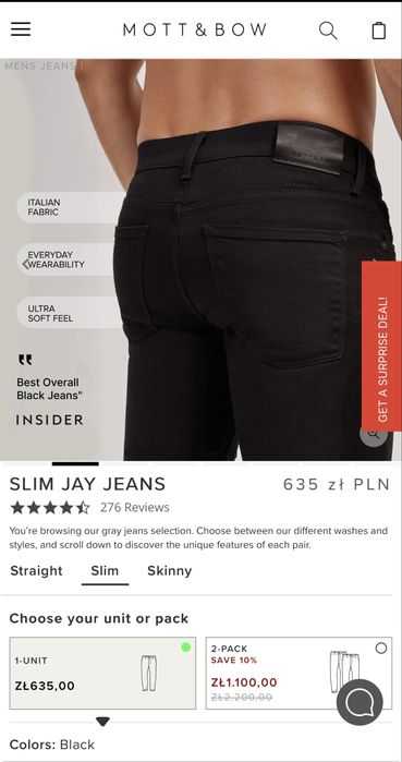 Mott & Bow Slim Black Jeans W33 L30