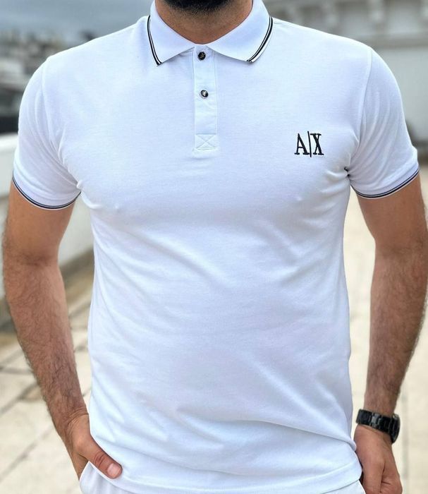Топ Крута поло футболка Armani Exchange біла та чорна  розмір  S-XXL