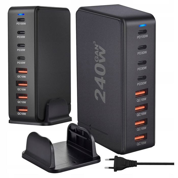 Ładowarka Sieciowa Alogy 240W GaN3 8w1 4xUSB-C 4xUSB-A