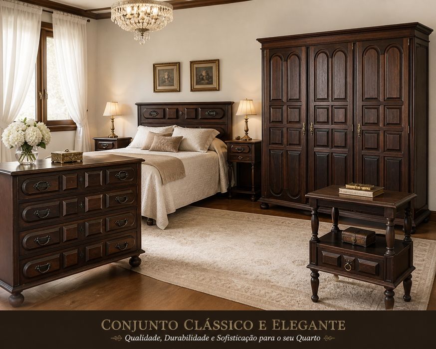 Conjunto de Quarto Clássico em Madeira Maciça – Elegância e Qualidade