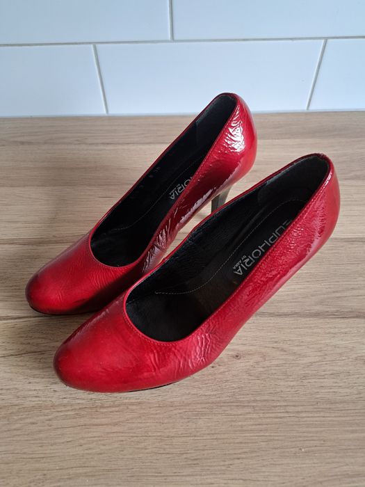 Buty damskie, czerwone, lakierki, szpilka, skóra naturalna,  38,