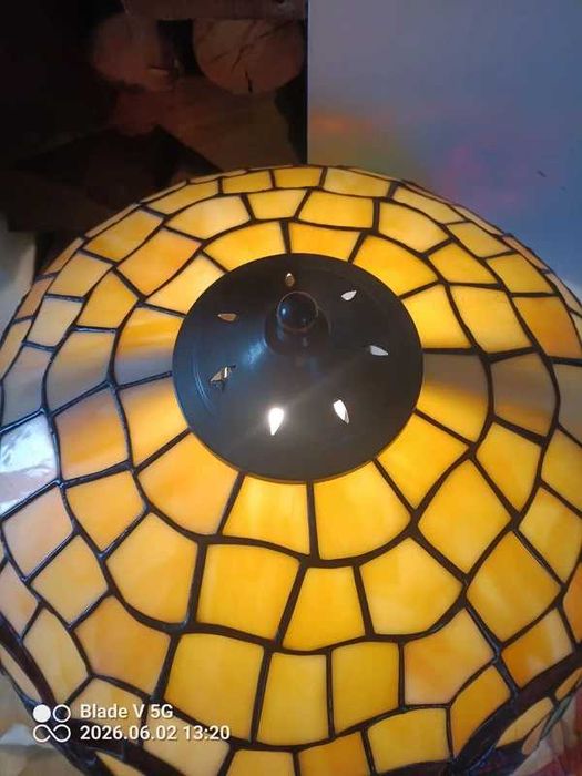 Stara lampa witrażowa kobieta winogrona sygnowana Honsel Ala Tiffany