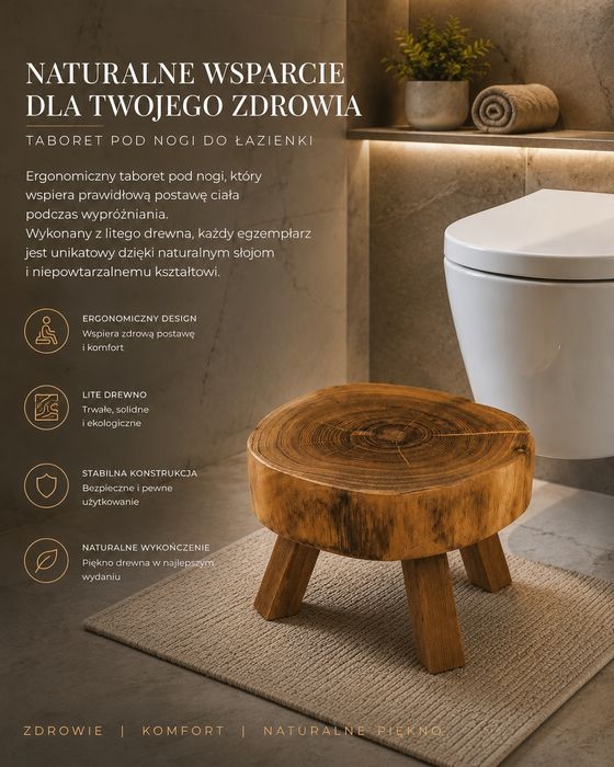 Ręcznie wykonany taboret łazienkowy z litej robinii akacjowej