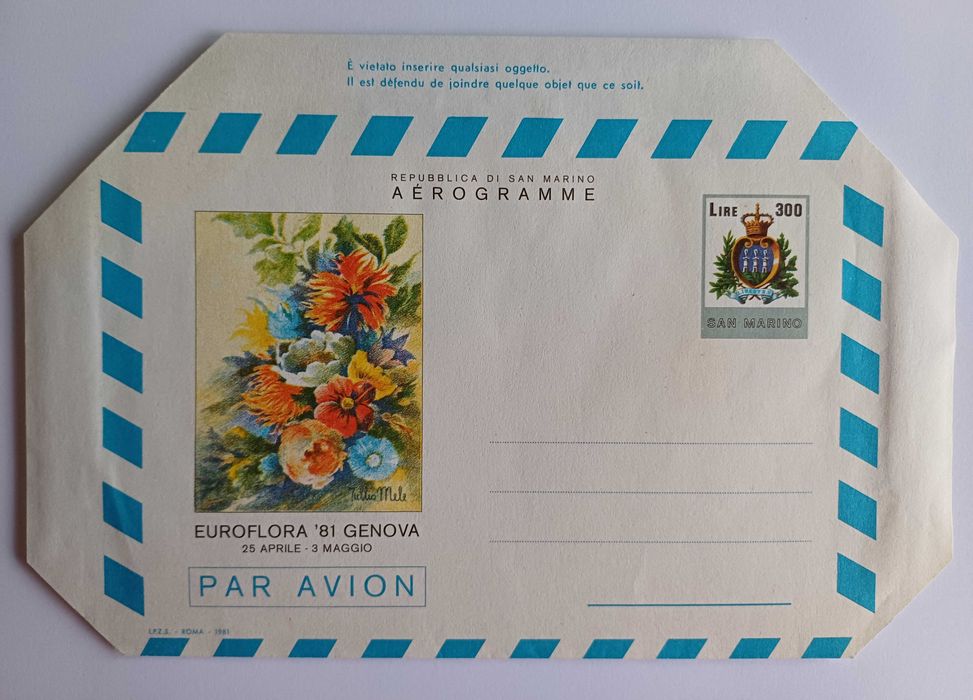 Filatelia - Aerograma de São Marino – Euroflora 81 Génova