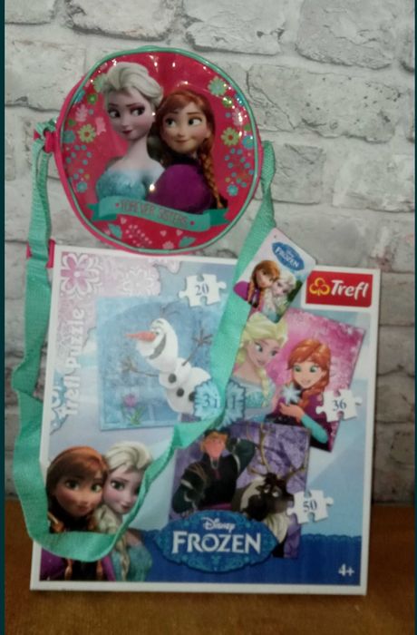 Trefl 2 duże puzzle 2 ukladanki  Disney Anna + Elza torebka,