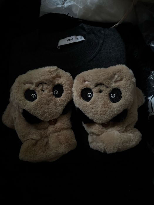 Перчатки без пальців варежки панди пухнасті coquette y2k