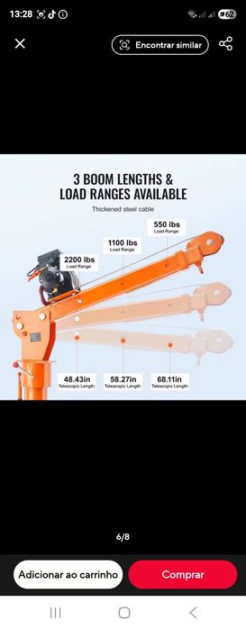 Grua de Elevação Multiusos c/ Guincho 6000 lbs e Comando – NOVA