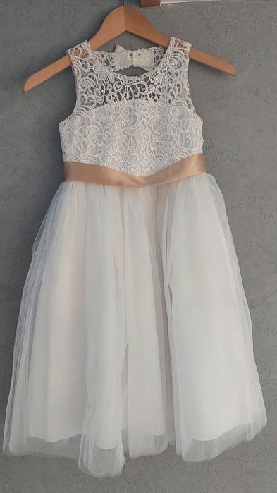 Zestaw Sukienka, buty, torebka, rękawiczki  ecru 134 komunia, okoliczn