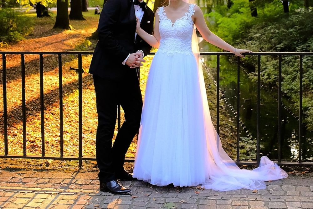 Biała suknia ślubna rozmiar 36/38, 166 cm + 7 cm obcas