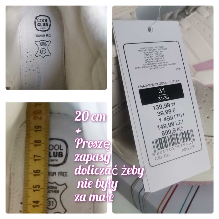 Nowe Smyk buty 31 kremowe przejściowe buty 31 Cool Club botki