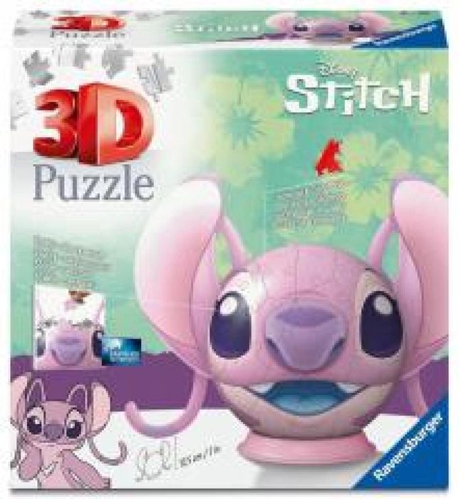 Puzzle 3D: Disney Stitch Kula Angel z uszami pudełko,