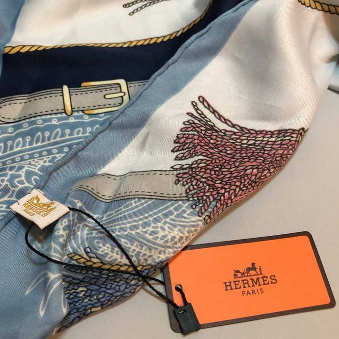 Хустка весняна в стилі Hermes Шовк 90/90см Блакитна