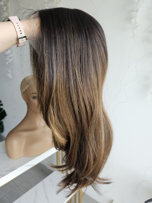 Peruka Roberta premium lacefront karmelowy brąz ombre naturalny efekt
