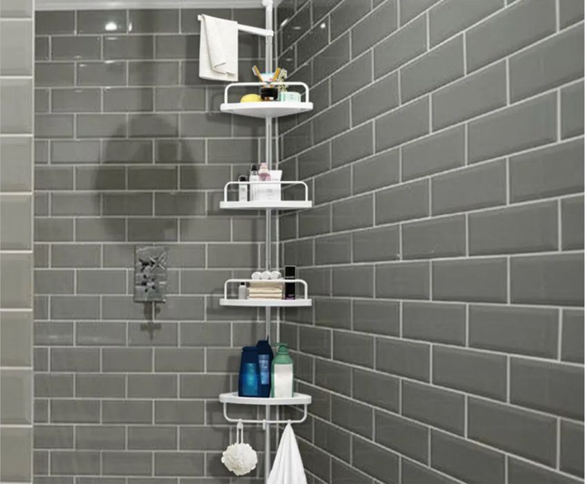 Стійка з полицями кутова у ванну кімнату з регульованою висотою