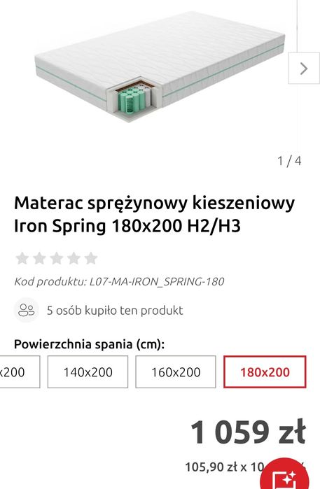 Sprzedam nowy materac Iron Spring BRW 180x200