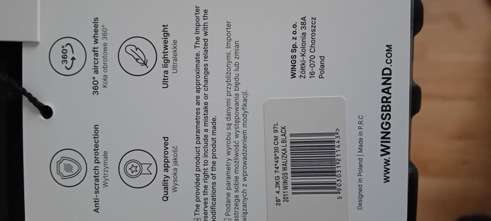 Walizka Kabinowa Wings 28" 97L