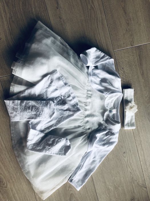 Chrzest - Sukienka, rajstopy, bolerko, ubranko, zestaw do chrztu 68