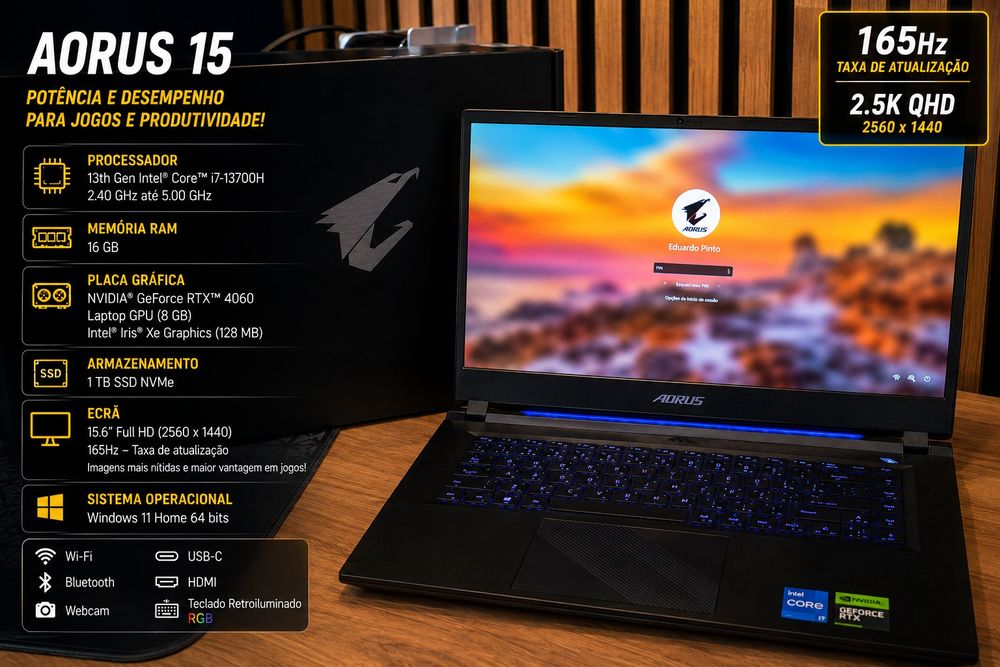 Gigabyte AORUS 15 BSF-73PT754SH 15.6" i7-13700H 16GB SSD 1TB RTX 4060 W11