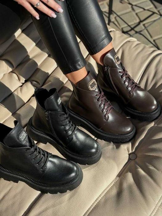 Демісезонні шкіряні чорні і шоколадні черевики, кожаные ботинки 36-40р