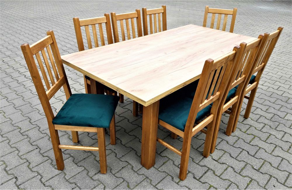 Stol 185/244x95 i 8 krzesel blat craft zloty okazja krzesla