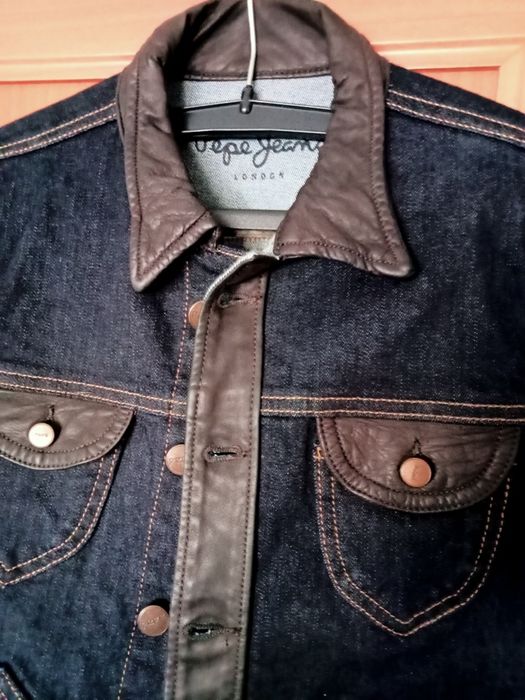 Vendo Blusão de ganga e pele castanho,marca  Pepe Jeans,usado, novo