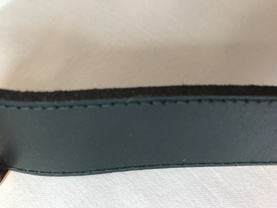 100% нат шкіра нов ремінь 118 см метал жовтий кожа темно-зелена