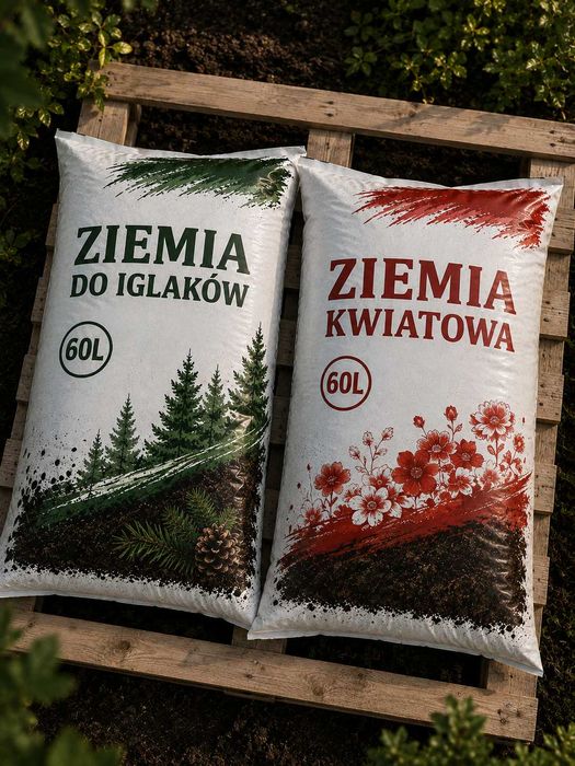 Ziemia uniwersalna ogrodowa kwiatowa trawnik substrat kora sosnowa warzywa obornik torf kwaśny w workach