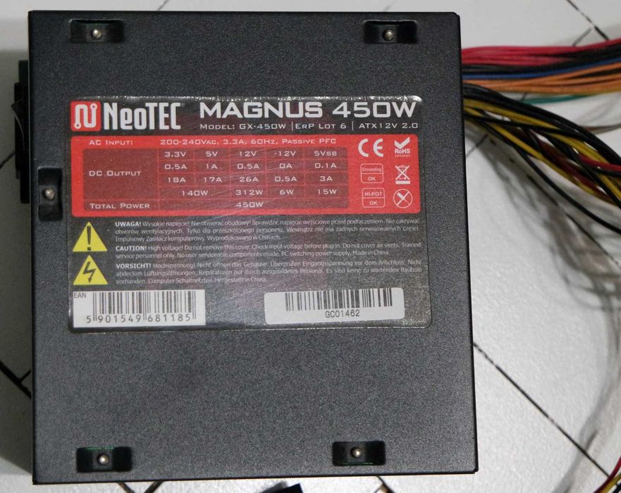 Zasilacz komputerowy Neotec magnus 450w sprawny używany