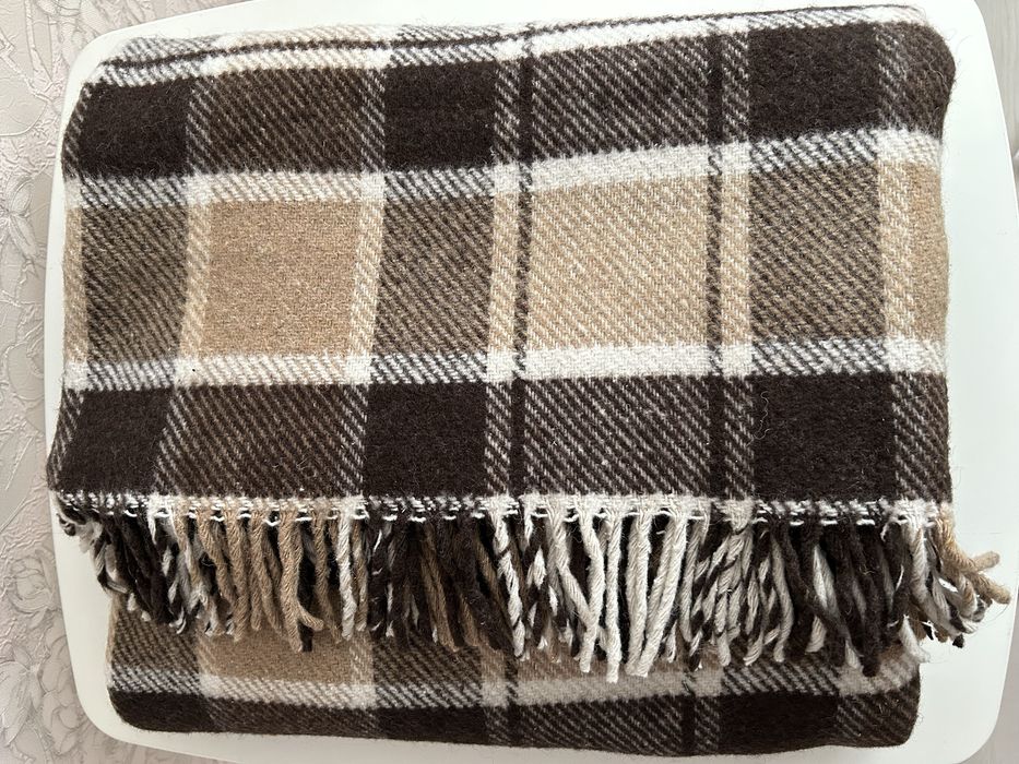 Плед вовняний двоспальний Vladi 165х190см Клітка-коричнева