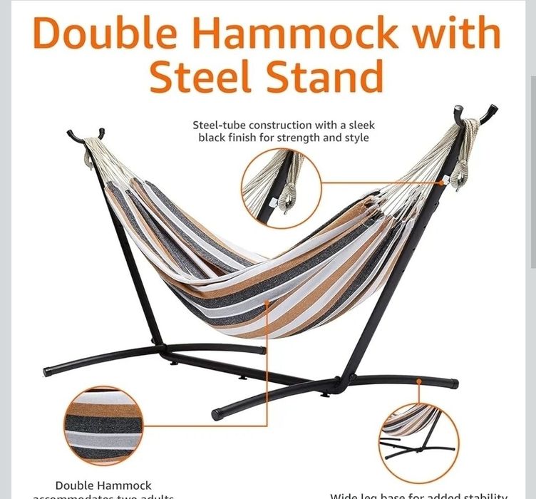 Amazon Basics hamak materiałowy ze stojakiem, 117 x 300 x 100 cm