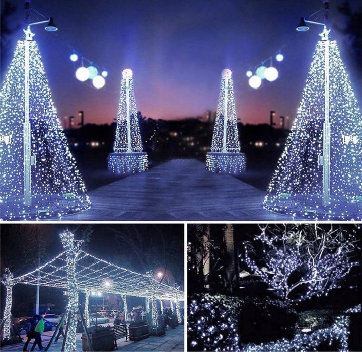 MOCNE Lampki Choinkowe Świąteczne Zewnętrzne Wewnętrzne 500 LED Białe