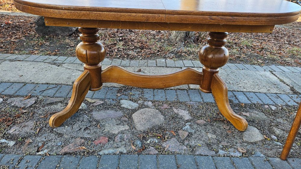Stół dębowy rozkładany + 6 krzeseł