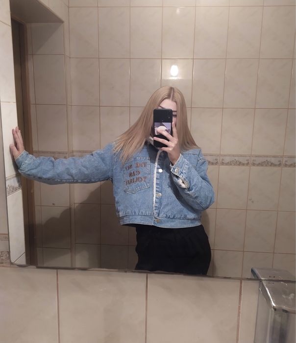 Джинсова шубка, курточка з надписами