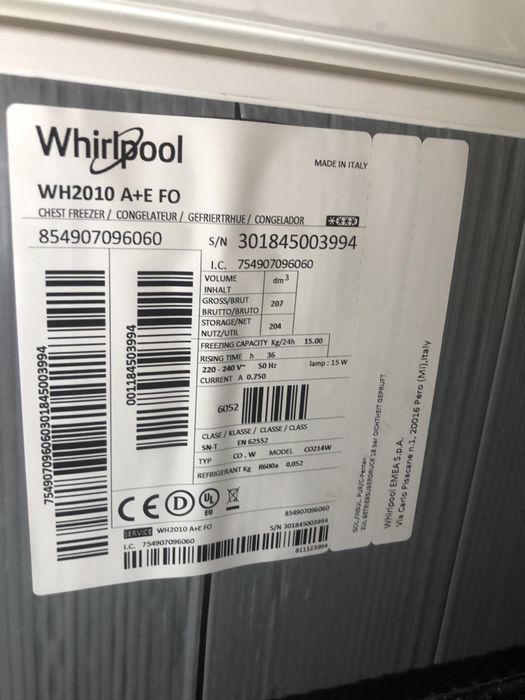 Arca Congeladora Whirlpool WH2010 A+E FO