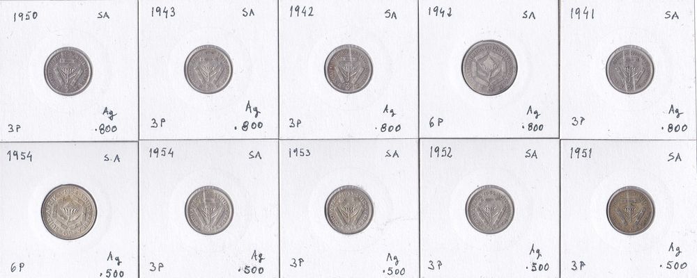 Lote de 46 moedas África do Sul incluindo 10 em prata