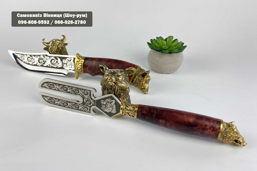 Набір шампурів 6 шт у кейсі Шашличний набір з чарками Латунь лиття