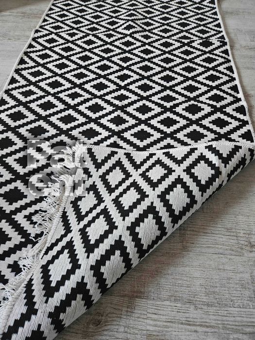 Dywan chodnik 80x150 boho etno wzór romby z frędzlami do salonu