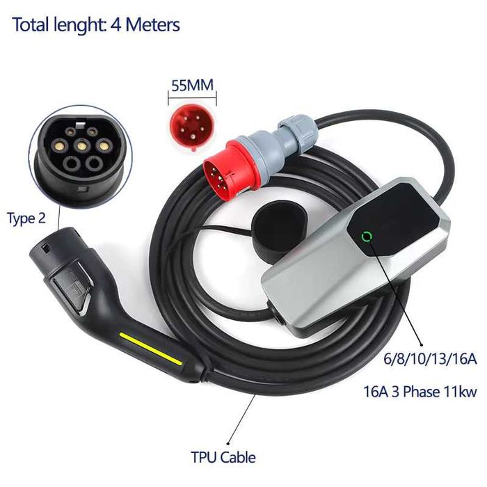 Carregador Carro Elétrico / Híbrido NOVO - 32A - 7.6kW / 11kW ou 22kW