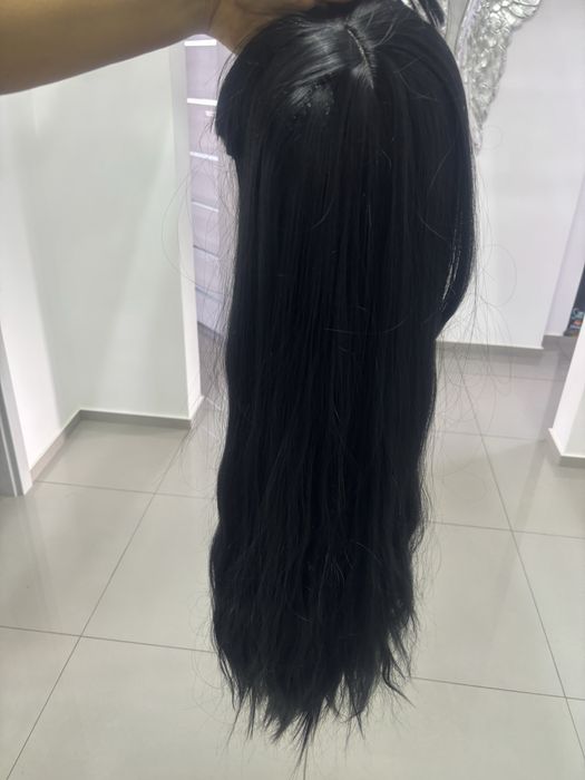 Peruka czarna z grzywka dlugue wlisy 80 cm