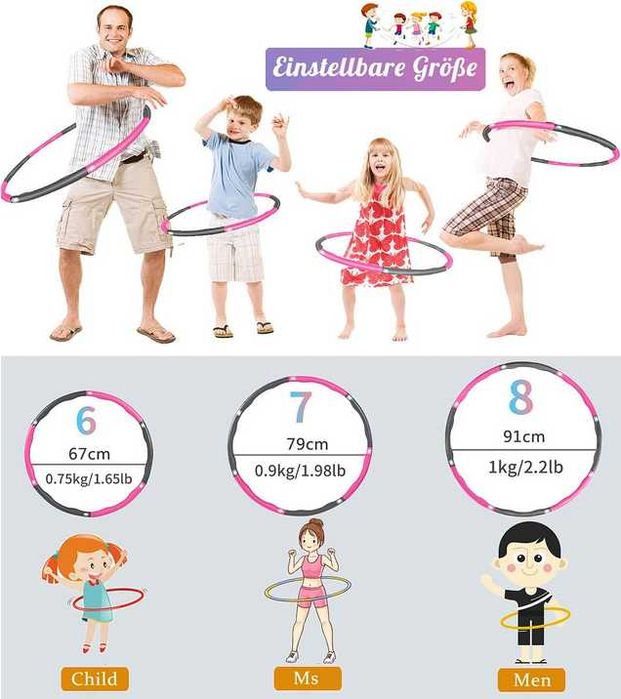 Hula hoop, 8 części zdejmowane, skakanka gratis