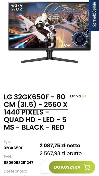 Monitor LG Ultra Gear Gaming 32GK650F 31,5”