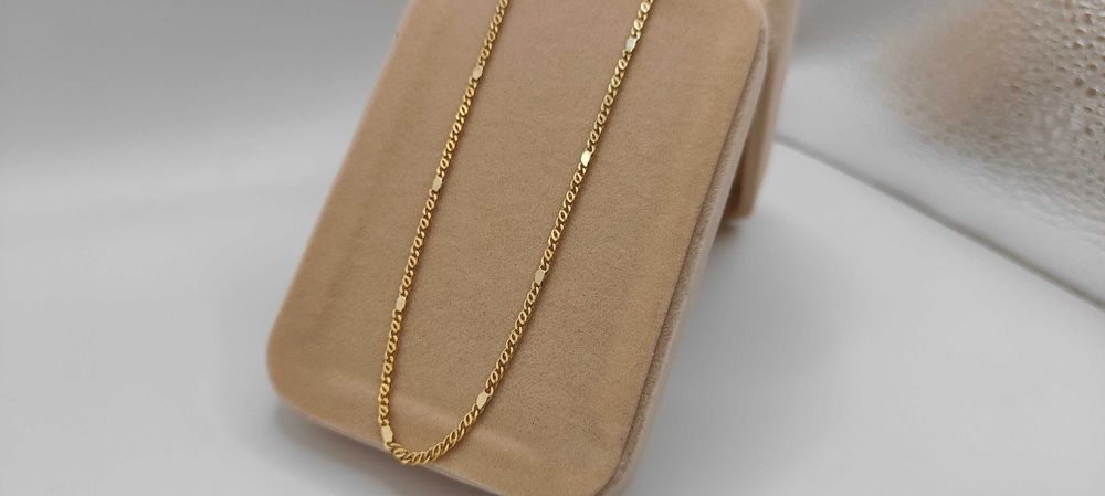 Nowy efektowny złoty łańcuszek błyszczący lustrzane blaszki próba 585 14K 50cm 6,3g