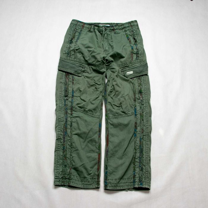 Jetlag y2k baggy spodnie cargo z paskami L/XL khaki