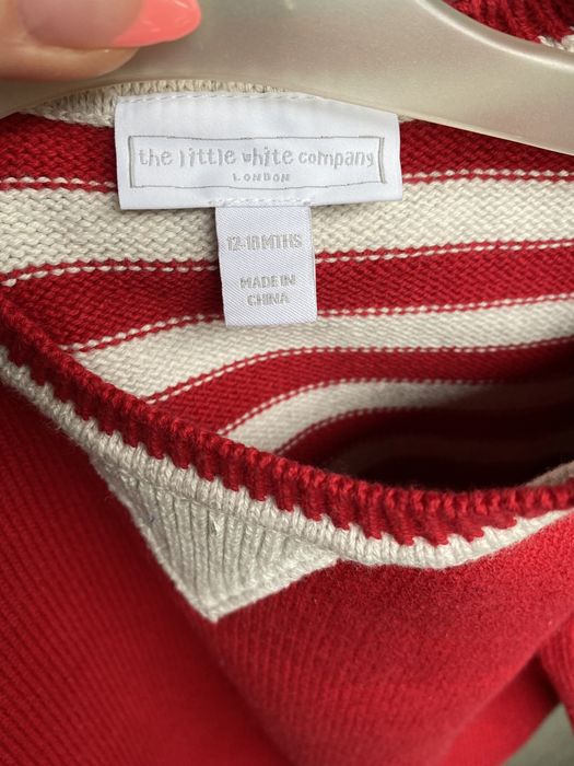 The little white company London sweterek czerwony wełna paski 80 86 92