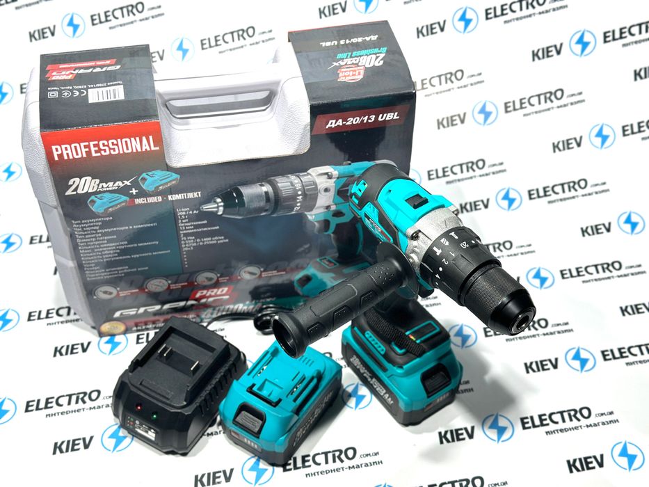 Шуруповерт бесщеточный ударный Grand ДА 20/13UBL 13 патрон (4 ампер)