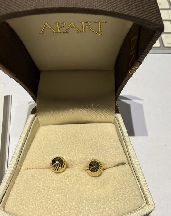 kolczyki zlote próba 585 szlifowane na diament kulki sztyfty 1,12g