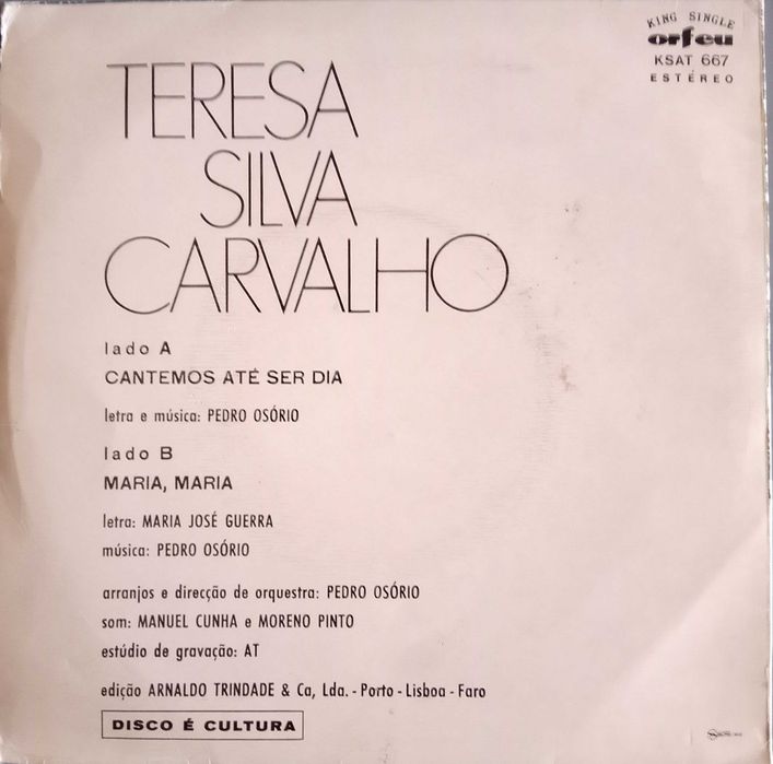 Teresa Silva Carvalho	- - - - -	Cantemos Até Ser Dia	- - - - -	Single