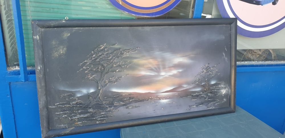 Komplet 2 obrazów przestrzennych 3D w czarnych ramach – vintage
