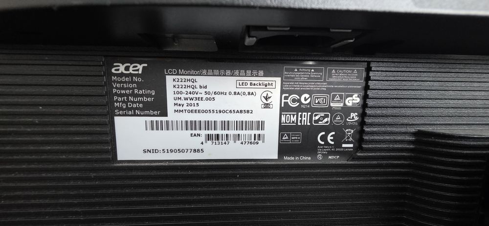 Monitor acer Model K222HQL