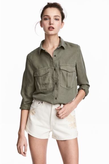 Сорочка блузка шифлн блуза hm H&M хакі зелена